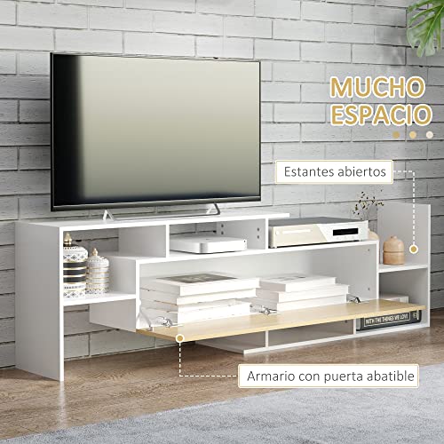 HOMCOM-Mueble-de-Salon-para-TV-Conjunto-Muebles-de-TV-con-Mesa-para-Televisor-1536x25x42-cm-y-Estante-de-Pared-150x145x163-cm-Blanco-y-Natural HOMCOM-Mueble-de-Salon-para-TV-Conjunto-Muebles-de-TV-con-Mesa-para-Televisor-1536x25x42-cm-y-Estante-de-Pared-150x145x163-cm-Blanco-y-Natural