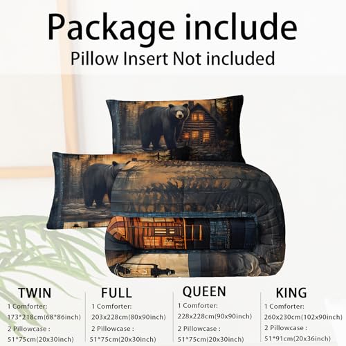 Image of Black Bear Comforter Set Full Size for Boys Kids,Rustic Theme Woodland Cabin Lodge Bear Hunting Bedding Set,Soft Microfiber Wildlife Forest Animals Print Quilt Set
