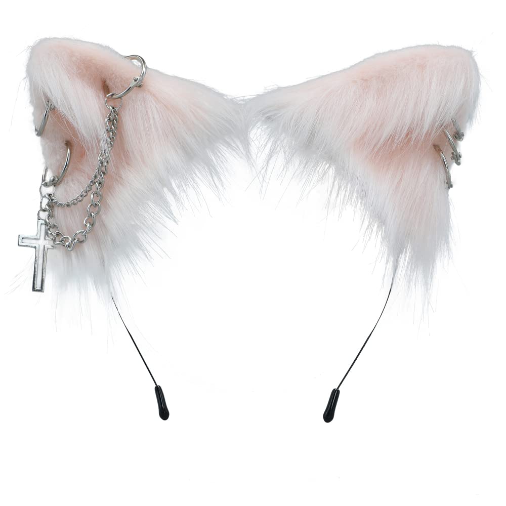 VIGVAN Cat Cosplay Ears Accessories Punk Gothic Cross Cat Ears Headbands Clips: Pink