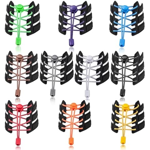 UPINS 10 Pairs Elastic Shoe Lace No Tie Adjustable Tieless Rubber Shoe Lace Cover