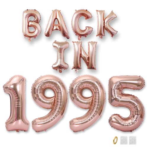 Jurxy Decoración de globos de 30 cumpleaños de oro rosa con letras de aluminio de 1995, globos de letras de feliz cumpleaños, suministros de fiesta para hombres y mujeres, accesorios de fotos,