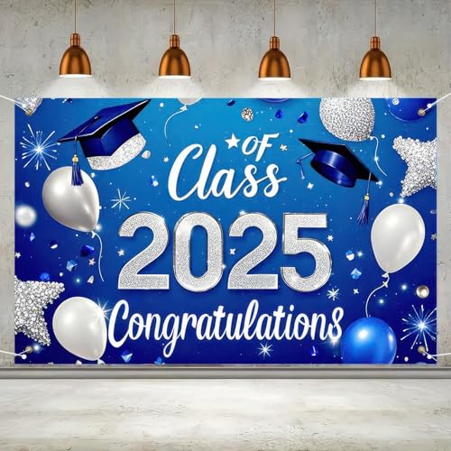 Image of BlissYard Graduation Banner Outdoor Backdrop Class of 2025 Congrats Grad Banner Grad Party Decoration, 71x43 Inches Congratulations for Graduation Celebration