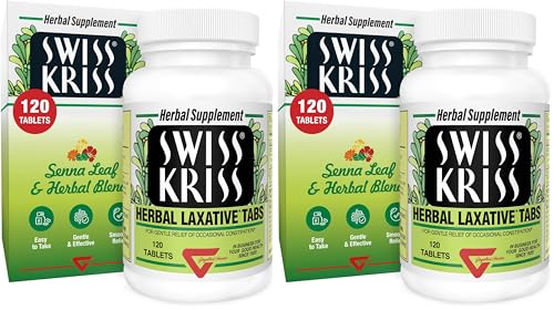 Swiss Kriss Herbal Laxative Tablets, Gentle & Natural Laxatives for Constipation Relief for Adults & Children Over Age 6, Works in 6-12 Hours, Senna Laxative, 120 Tablets Total (Pack of 2)