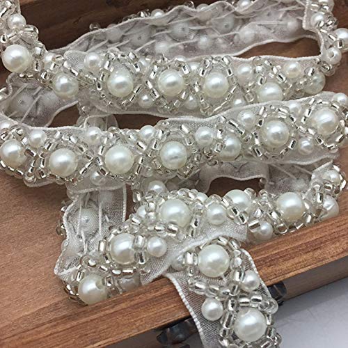 Fqtanju 3 Yards White Beaded Crystal Rhinestone Applique, Rhinetones Trim For Dress, Bridal Applique, Crystal Beaded Applique For Bridal Wedding, Party And Other Formal Occasions (1.5Cm Wide) #TOP1