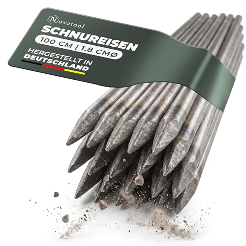 Novatool 10er Set Schnureisen Ø16 x 1000mm Made in Germany Schnurnägel Schnurnagel Erdnägel für Richtschnur Richtschnurhalter Erdnagel Pflasternagel Erdungsstange Rankstab Rankhilfe Nivellierstange
