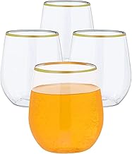 Ipetboom Copo Suco 4 Peças Copo de Vinho Descartável Copo de Uísque Haste Transparente Copos de Champanhe Copos de Vinho de Plástico Aro Dourado Copos de Suco Inquebráveis Para Festa Do