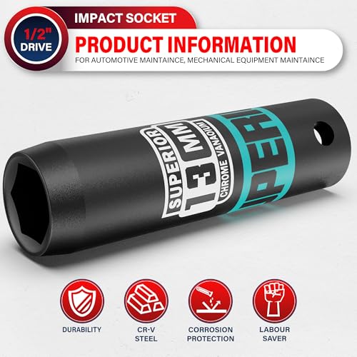 Image of 1 /2 inch Drive Impact Socket, 13 mm Deep Socket, Metric, 6 Point, CR-V, for Automotive Maintaince, Mechanical Equipment Maintaince