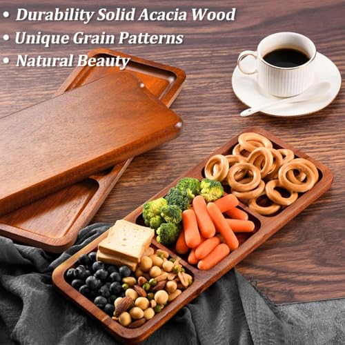 Charcuterie Boards | Acacia Wood Platter | Divided Food Tray | Wooden Food Platter, Sturdy Serving Utensils, Food Serving Tray, 3-Grid Charcuterie Platter, Wooden Divided Tray, Birthday Serving Board – Bild 4