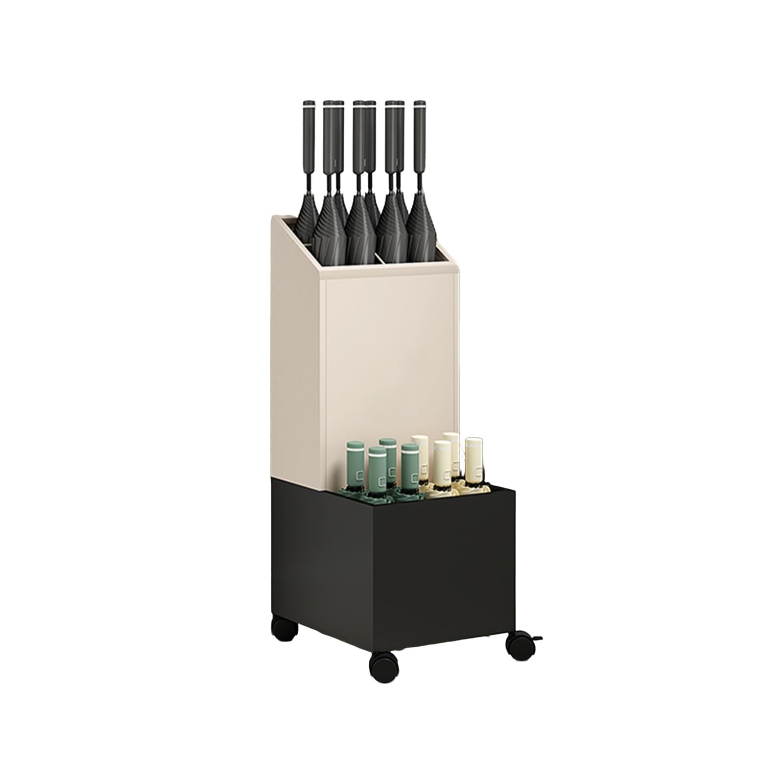 BHFPFZA Large DoubleLayer Metal Umb Stand with Wheels for Business Entrance & Hotel ReceptionHigh Capacity Stylish Design (Color1 32x25x60cm)