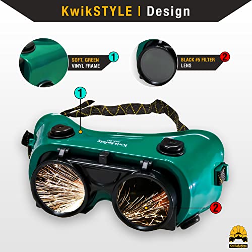 Image of KwikSafety - Charlotte, NC - OWL Welding Goggles Flip-Up [ANTI-FOG, Snug FIT] Shade 5 Industrial ANSI Ventilation Infrared Safety Plasma Welding Torch Brazing Flame Cutting Gas Oxy-Acetylene /Green