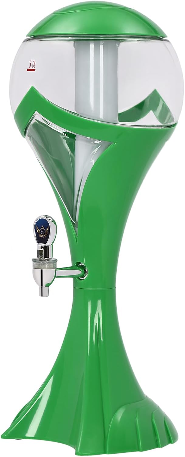 3L Wine Dispenser - Iced Drink Beverage Tower Dispense - Beer Dispenser - Beverage Dispenser with Colorful LED Lights & Removable Ice Tube - Tower Dispenser for Parties Home Bar Use (Green)
