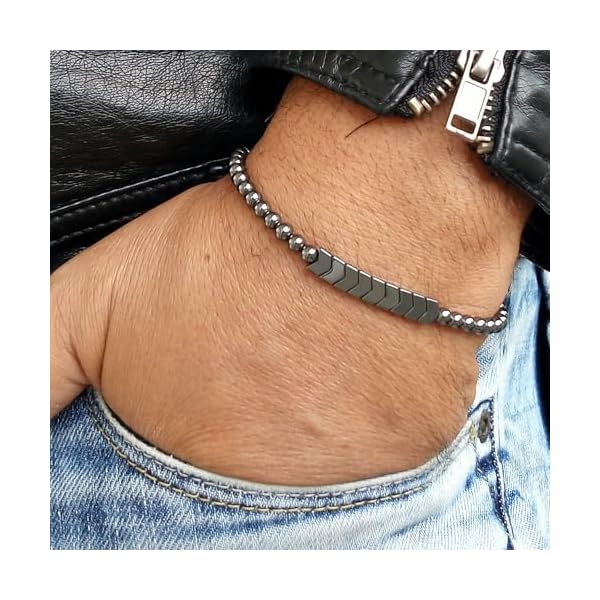 Black Hematite Beaded Stretch Braided Bracelet for Man Woman, Goth Handmade Bead Religious Punk Bracelets Accessories Fashion Jewelry Fathers Gift - Image 3
