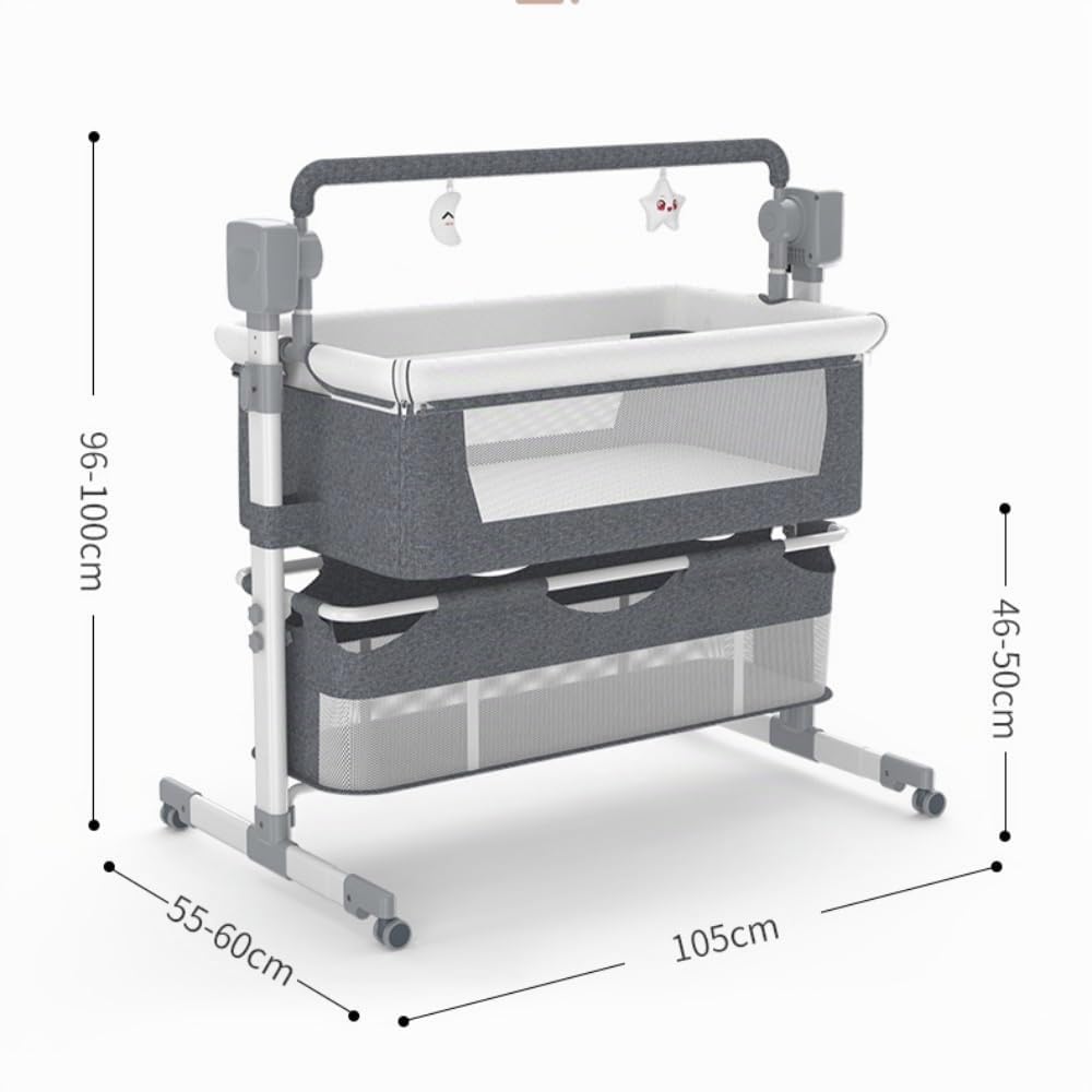 Cuna de Bebé Ajustable con Estructura Segura y Malla Transpirable,Beige | Cuenta con colchón, mosquitera, ruedas y cesta amplia para guardar accesorios