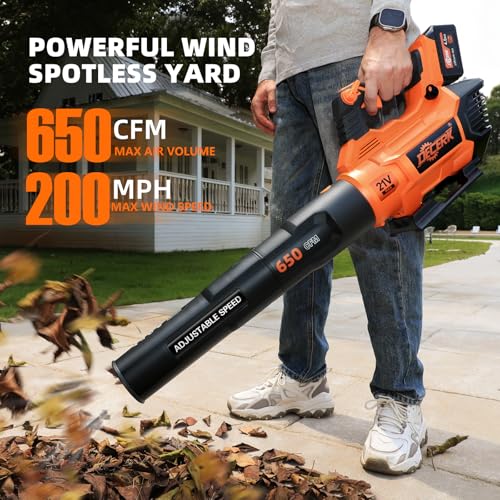 Image of Decerk 21V Leaf Blower Cordless, Electric Snow Blowers with 2X 4.0Ah Battery, Lightweight Blower with Turbo Button, Variable Speed Dial, and Cruise Control for Sidewalks, Garages, Yards & Patios