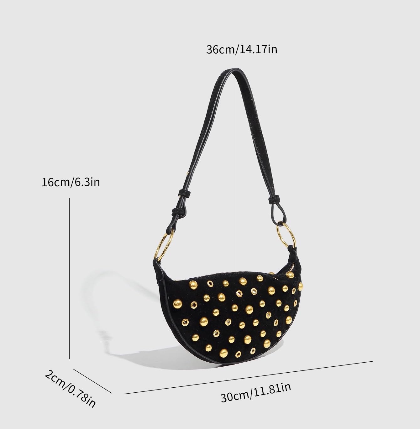 バッグ Y2K Studs Shoulder Bag Black Leather Studded Shoulder Purses for Women Gold Studs Punk Rock Y2k Suede