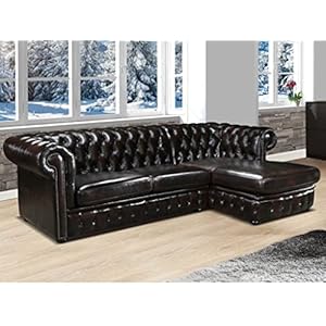 Hoekbank chesterfield BRENTON 100% buffelleer – Chocolade met kastanjereflecties – Hoek rechts