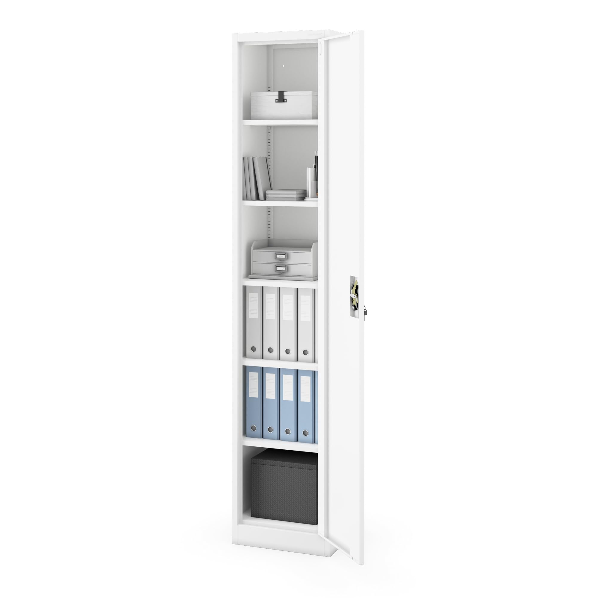 Jan Nowak Aktenschrank aus Metall abschließbar Alex 2200 220 x 45 x 40 cm Stahlschrank für Dokumente mit 5 verstellbaren Fachböden Büroschrank Metallschrank Weiß