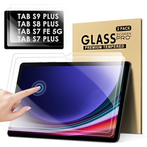 DETUOSI 【2-PACK】 Screen Protector for Samsung Galaxy Tab S9 Plus/ S9 FE Plus/ S8 Plus/ S7 FE/ S7 Plus (5G LTE/Wi-Fi) 12.4' Android Tablet Tempered Glass Film for SM-X810/ X818/ X610/ X800/ T738/ T970