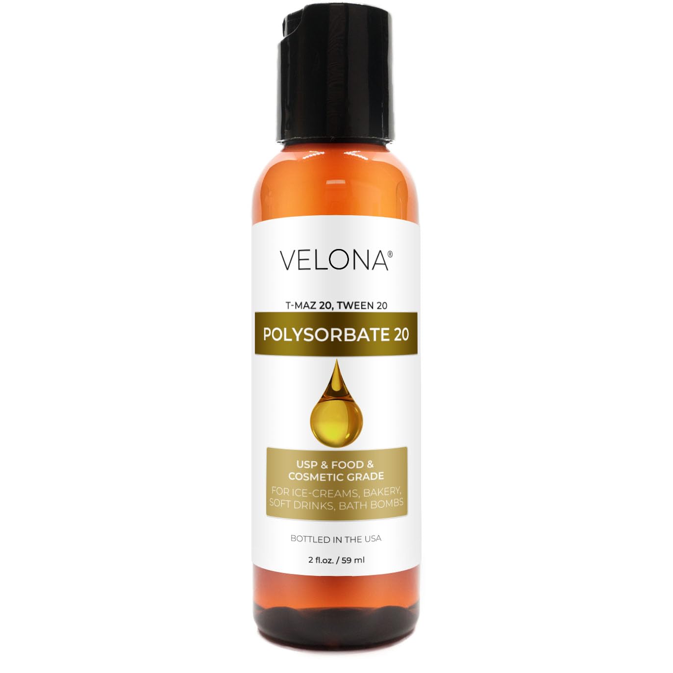 Polysorbate 20 by Velona - 2 Fl Oz | Solubilizer, Food & Cosmetic Grade | All Natural for Cooking, Skin Care and Bath Bombs | Use Today - Enjoy Results