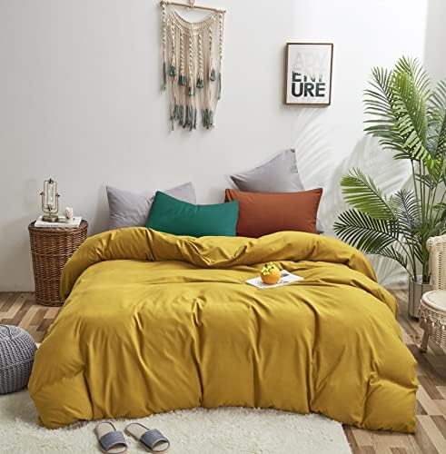 Luxlovery Mustard Yellow Comforter Set King Bright Yellow Bedding Comforter Set Dark Yellow Cotton Soft Breathable Quilts with 1 Green+1 Caramel Pillowcase