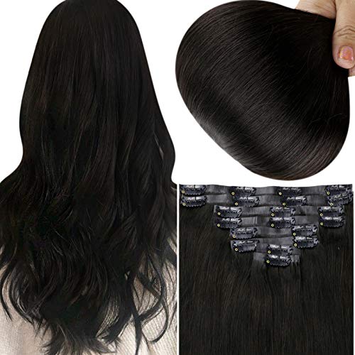 Clip in Hair Extensions Human Hair 22 Inch 100 Gram Human Clip in Hair Extensions 8 Pieces Seamless Extensions Clip in Human Hair 1B Off Black Straight Thick Remy Hair Extensions