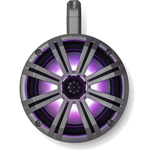 Image of KICKER Marine 8 inch LED Wake Tower System with Black enclosures and Silver Grilles, Includes Remote for LEDs