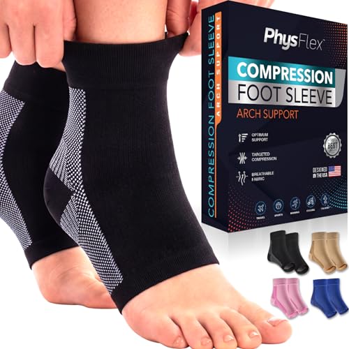 PhysFlex Ankle Brace Support - Ankle Compression Sleeve - Foot Brace for Women & Men - Tendonitis & Arthritis Ankle Brace Sports Running, Plantar Fasciitis Relief & Stabilizing Ankle Wrap