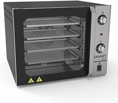 Forno Turbo Convector Elétrico Smart Basic 4 Esteiras Preto e Painel Inox FCSB4E - Venâncio 220V