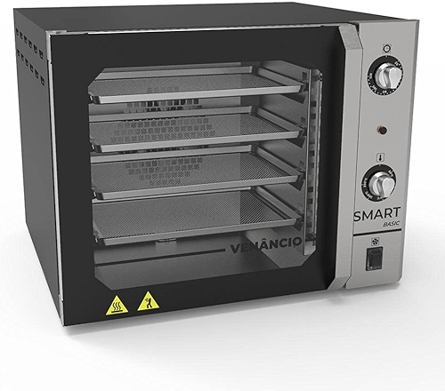 Forno Turbo Convector Elétrico Smart Basic 4 Esteiras Preto e Painel Inox FCSB4E - Venâncio 220V