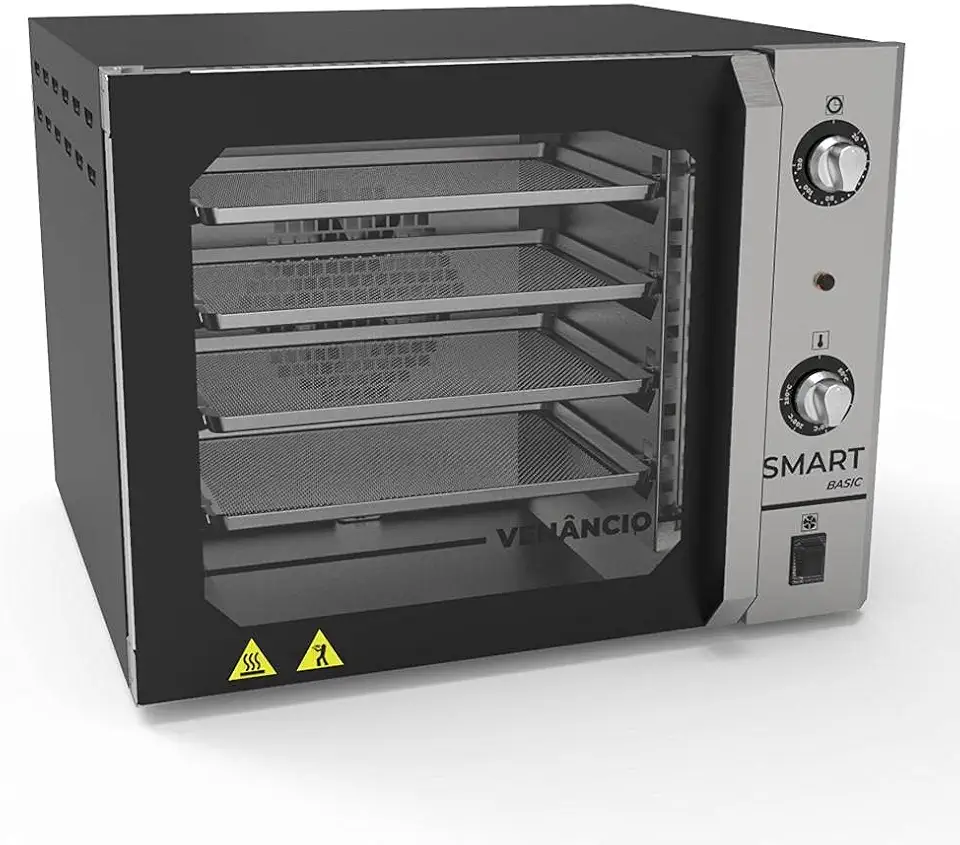 Forno Turbo Convector Elétrico Smart Basic 4 Esteiras Preto e Painel Inox FCSB4E - Venâncio 220V