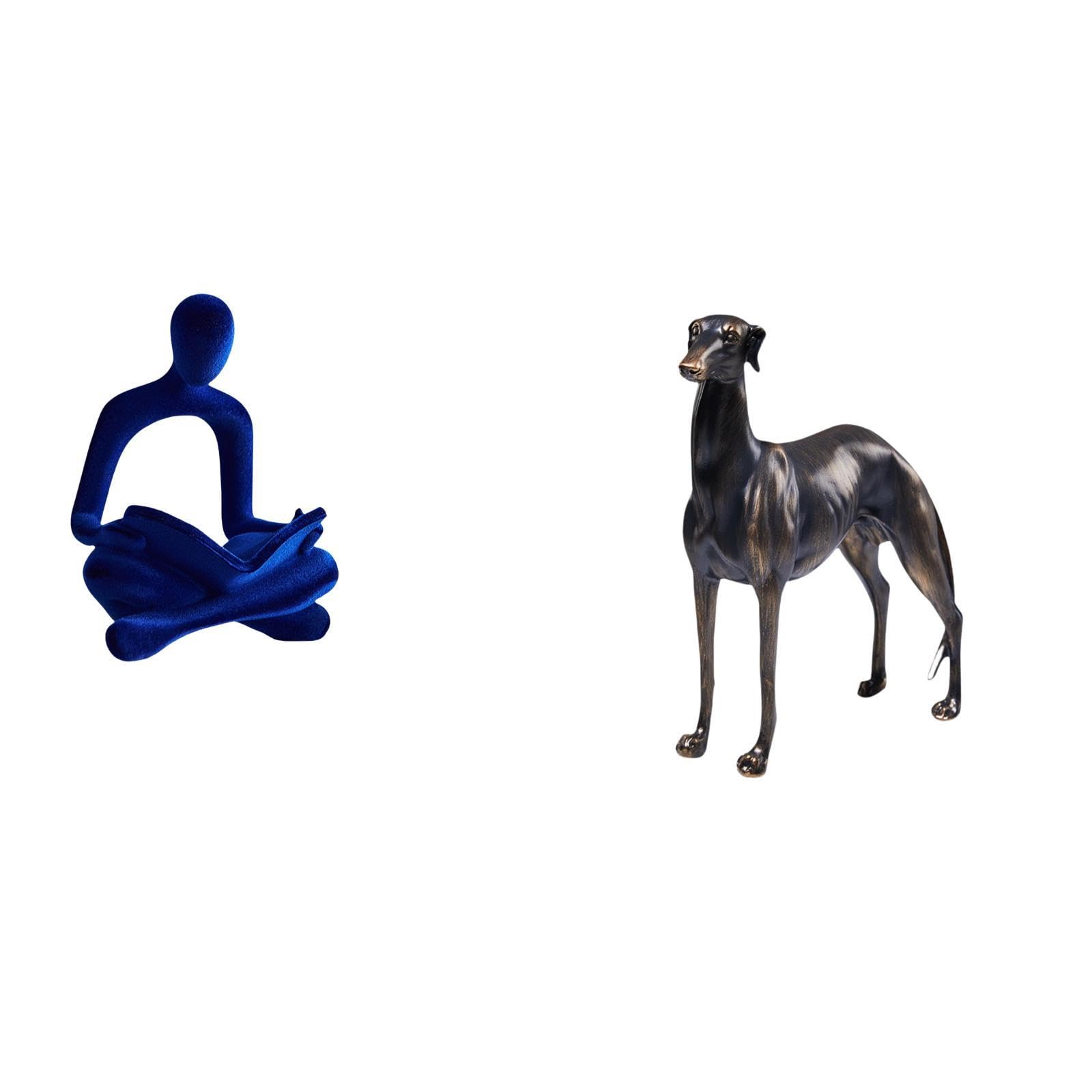 Abstract Thinker Human Figurine Sculpture and Greyhound Dog Statue Resin Animal Figurine Art Collection for Office Bar Wedding Home Decor Table Centerpiece Desk Figure for Living Room Hotel Ch