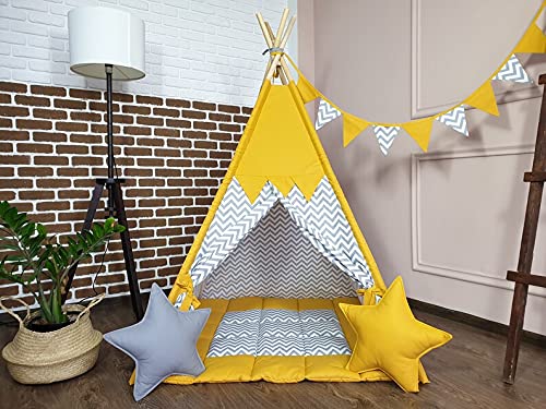 Trisha Happy Teepee Tent Yellow & White Bamboo
