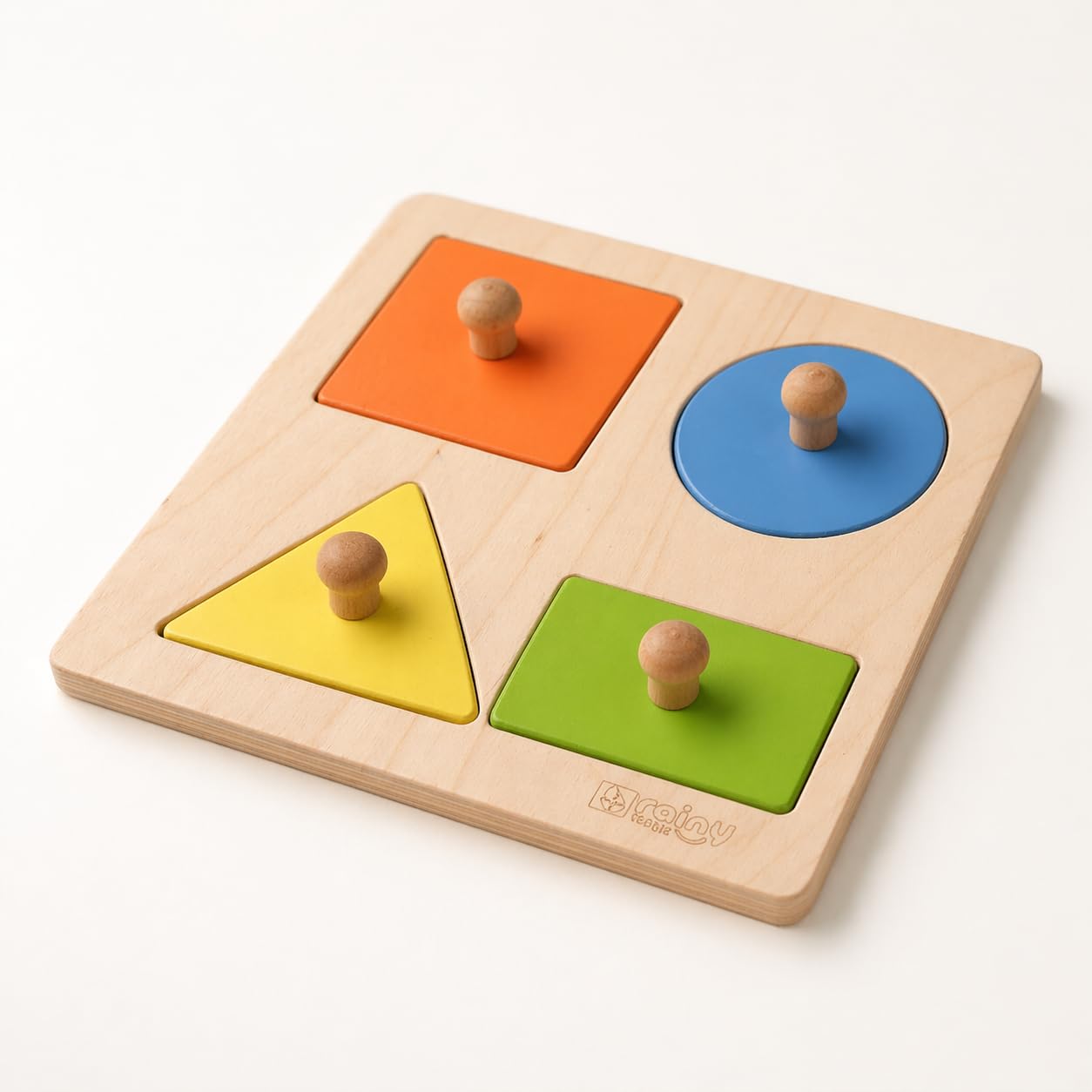 BrainyTots Montessori 4 Shapes Wooden Peg Puzzle for Toddlers 1 to 3 Years | Jumbo Knob Shape Puzzle Toy for Early Learning, Pincer Grip Development and Preschool Skill Building