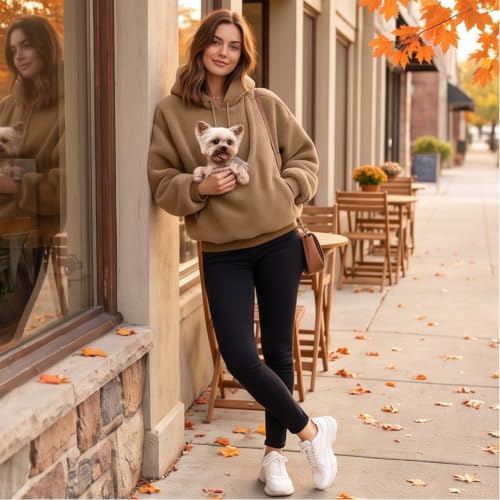 Womens Hoodie with Dog Pouch Fuzzy Pet Carrier Cat Dog Pouch Sweatshirt - image 6