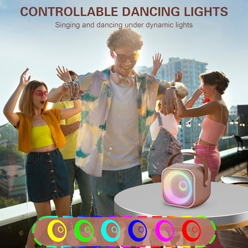 Image of Mini Karaoke Machine, Portable Bluetooth Karaoke Speaker with 2 Wireless Microphones and Party Lights for Kids and Adults, Birthday Gifts for Girls Boys Family Home Party (Rose Gold)