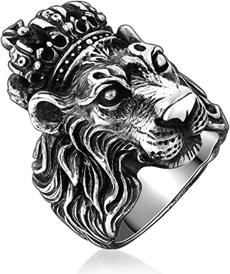 MEENAZ Lion Ring for Men Mens couples gents unisex Boys Boyfriend Friends Stainless Steel thumb Band Stylish Couple Oxidised Silver black Platinum combo Valentine gifts Anniversary Finger RINGS 127_20 (B0BST1QX8S) Amazon Price History, Amazon Price Tracker