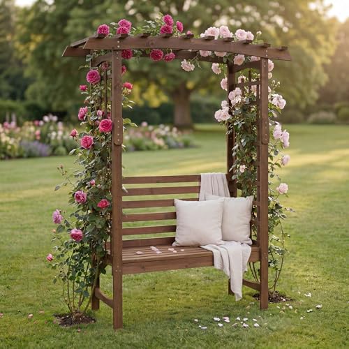 Mendler Arche de Roses avec Banc HWC-Q21 201 x 160 x 60, Brun foncé