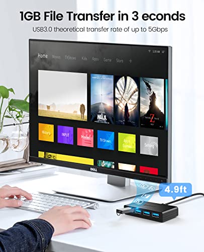 ORICO-4-Port-USB-30-hub-USB-hub-30-with-Power-Supply-PortCharging-Not-Supported-5-ft-Data-Cable-for-Desktop-iMac-Surface-Pro-XPS-USB-Flash-Drives-Mobile-HDD-and-More-Black