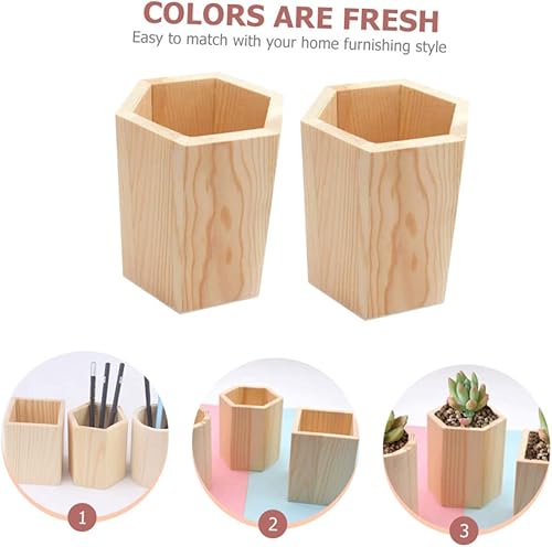 Miniatura 7 de Contenedor de madera para bolígrafo, 2 piezas, soporte para bolígrafo de pino para soporte de madera para escritorio, taza de escritorio,