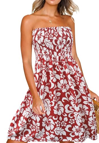 Image of Zyyfly Strapless Dress for Women Summer Beach Boho Smocked Tube Top Dress