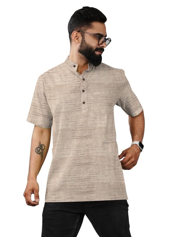 Mens Cotton Blend Half Sleeves Solid Casual Round Neck Short Kurta-picture-24