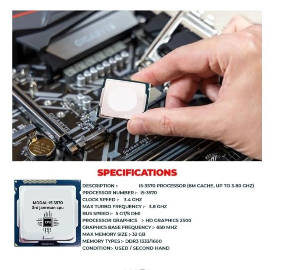 Image of Core i5-3570 Processor (3.4 GHz, 3.8 GHz Turbo) LGA 1155 Socket | Quad-Core Desktop CPU for H61 /B75 Motherboards.