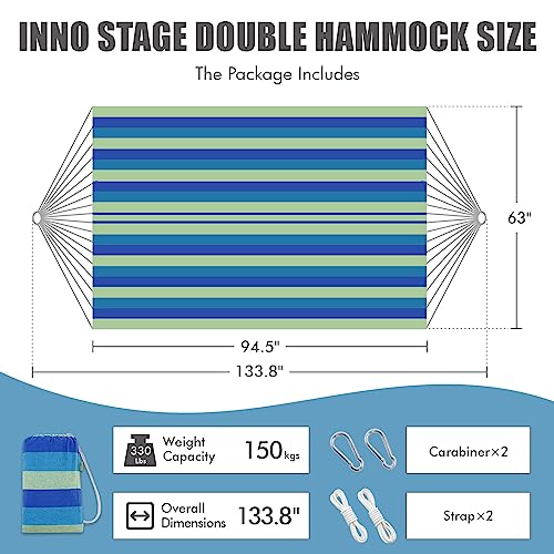 Image of 2 Persons Hammock - Portable Camping Bed for Patio, Backyard, Porch, Outdoor and Indoor Use - Soft Cotton Hammock with Carrying Bag