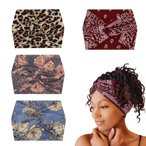 4 fasce morbide, estive, elastiche, multicolore Stampata floreale per corsa, yoga, fitness