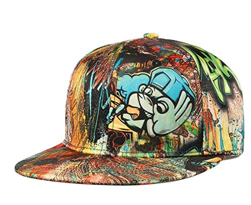 Graffiti Snapback Dad Hat, Unisex Cartoon Flat Bill Baseball Cap,Ok Hand Letter Anime Printed Hip Hop Boys Girls Hats