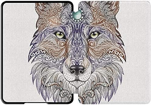 Colorful Star Slimshell Case for 6" Kindle Paperwhite 10th Generation 2018 Release - Light Weight Waterproof PU Leather Covers and Cases for Kindle Paperwhite 4 - Wolf Head with Diamonds