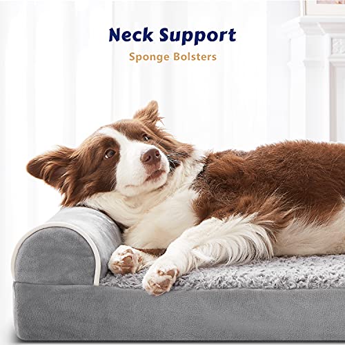 Orthopedic-Dog-Beds-for-Large-Dogs-and-Cats-with-Washable-Cover-Two-Tone-L-Chaise-Southwest-Kilim-Sofa-Pet-Bed-Faux-Fur-Velvet-Sofa-Dog-Bed-for-Comfortable-Sleep