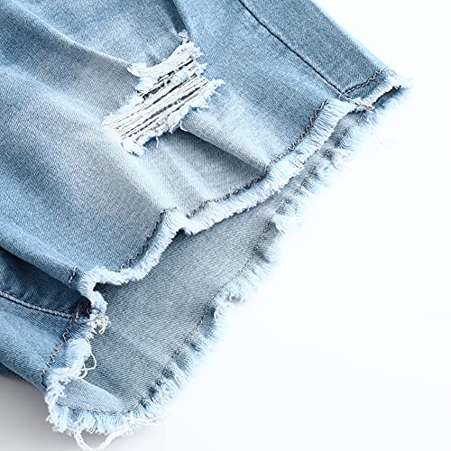 Image of THUNDER STAR Women Mid Rise Ripped Stretchy Jeans Shorts Frayed Raw Hem Casual Denim Shorts