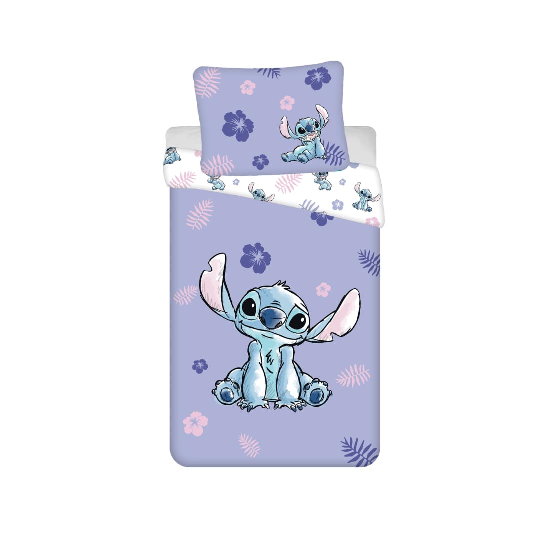 My sweety pop - Juego de cama para niña Lilo&Stitch de 2 piezas, funda de edredón reversible, 140 x 200 cm, funda de almohada, 70 x 90 cm, algodón, color morado y blanco