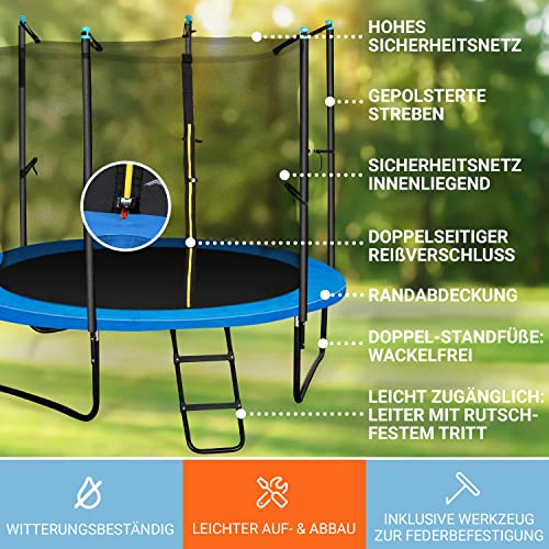 KLAR FIT Rocket Trampolin - Gartentrampolin mit Sicherheitsnetz, Durchmesser Trampolin Outdoor, Abdeckbaubebis max. 150… – Bild 4
